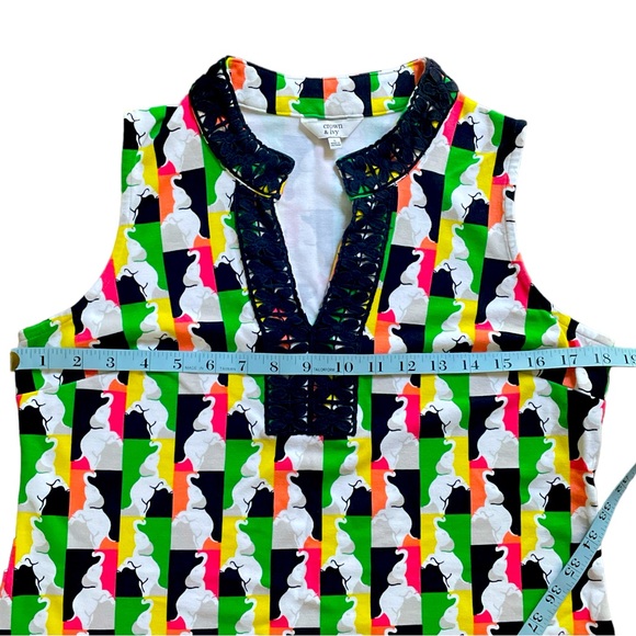 Crown & Ivy sleeves mini dress with elephants novelty print green black white S - Picture 7 of 9